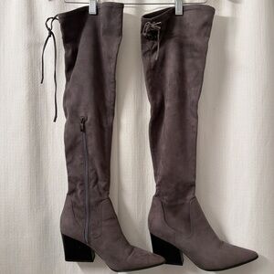 Kendall & Kylie Grey Faux Suede OTK Stretch Block Heel Fashion Boots | Size: 8M